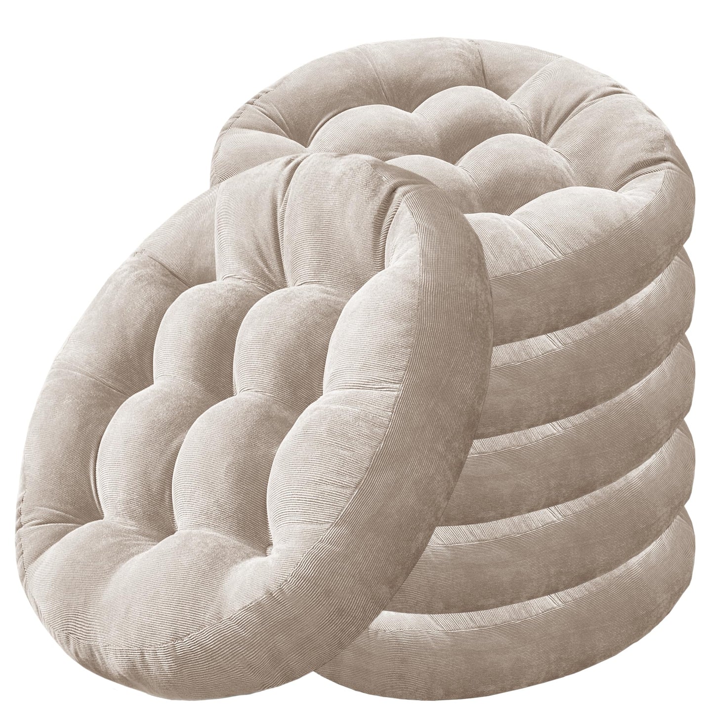 Meditation Floor Pillow Set of 2, Round Large Pillows Seating for Adults, Tufted Corduroy Cushion for Living Room Tatami, Beige 22 Inch