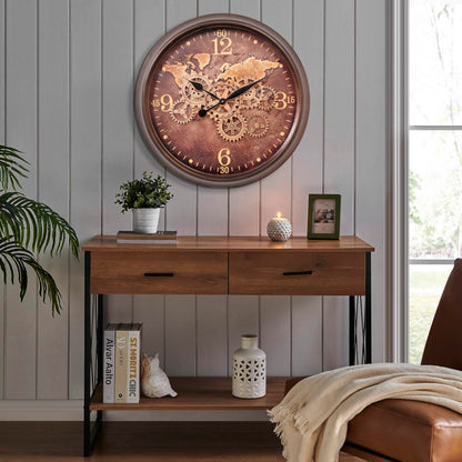 CLXEAST Mid Century Minimalist Modern Wall Clocks,24 Inch Wall Clock with Moving Gears, Large Cream Gold Wall Clocks for Living Room Decor,House Warming Gifts New Home