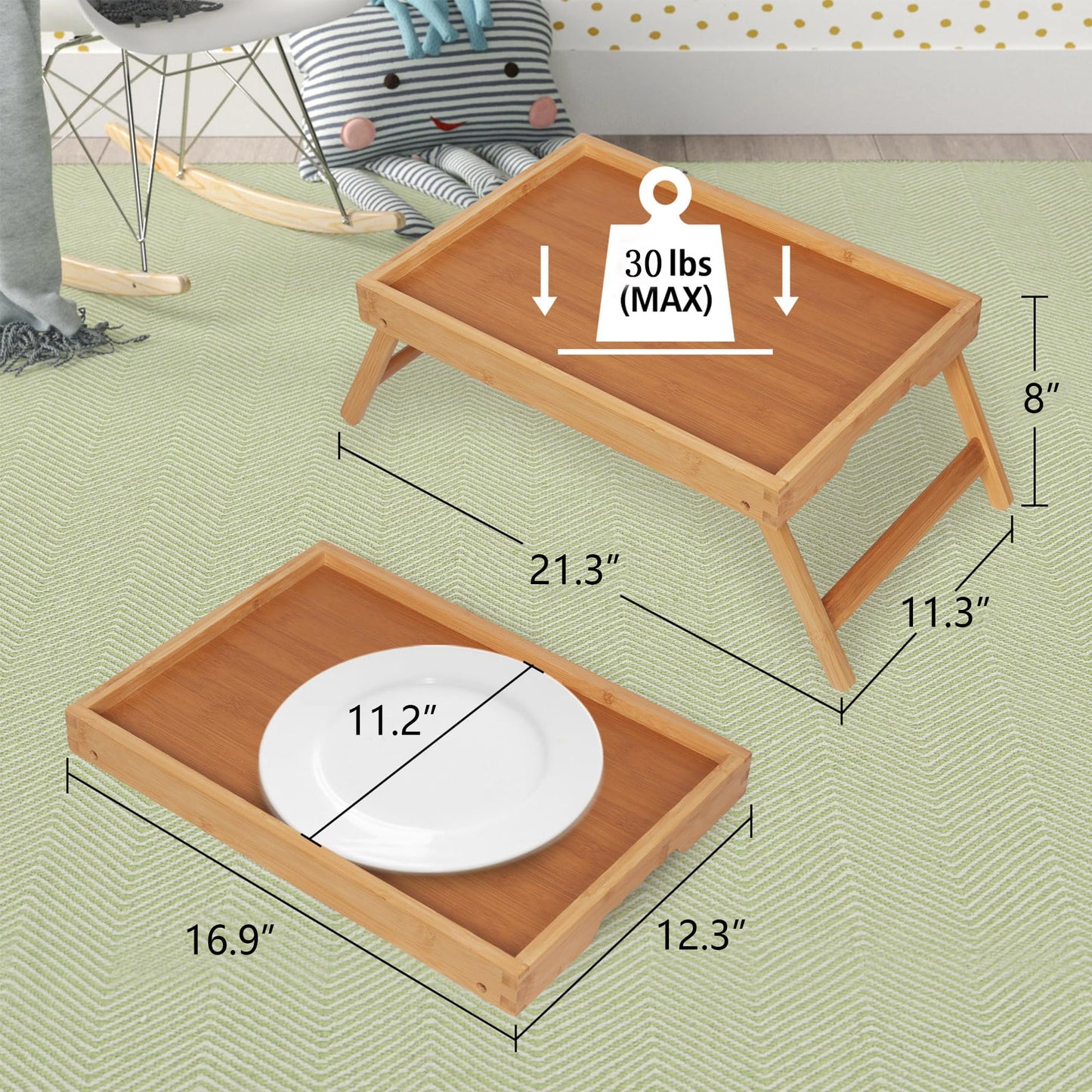 Artmeer Bed Tray Table with Folding Legs,Bamboo Breakfast in Bed for TV Table, Laptop Computer Tray,Eating,Snack Tray(Bamboo)