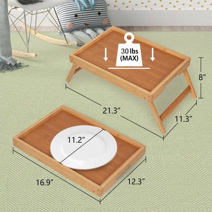 Artmeer Bed Tray Table with Folding Legs,Bamboo Breakfast in Bed for TV Table, Laptop Computer Tray,Eating,Snack Tray(Bamboo)