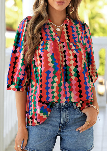 PRETTYGARDEN Women's 2026 Summer Floral Blouses Dressy Casual Half Sleeve V Neck Going Out Boho Tops Spring Fashion Clothing