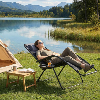 Alpen Zero Gravity Lounge Chair Set of 2, Patio Chair Folding Lounge Chairs for Outside, Portable Camping Chairs with Pillow and Cup Holder, Outdoor Recliner for Beach Outdoor Camping, Black