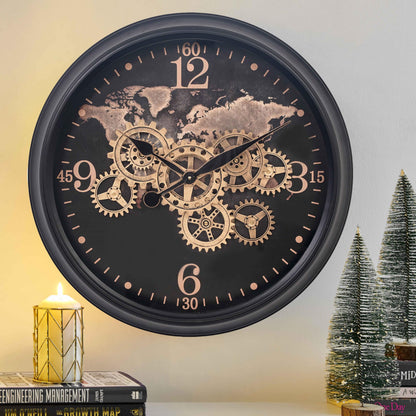 CLXEAST Mid Century Minimalist Modern Wall Clocks,24 Inch Wall Clock with Moving Gears, Large Cream Gold Wall Clocks for Living Room Decor,House Warming Gifts New Home