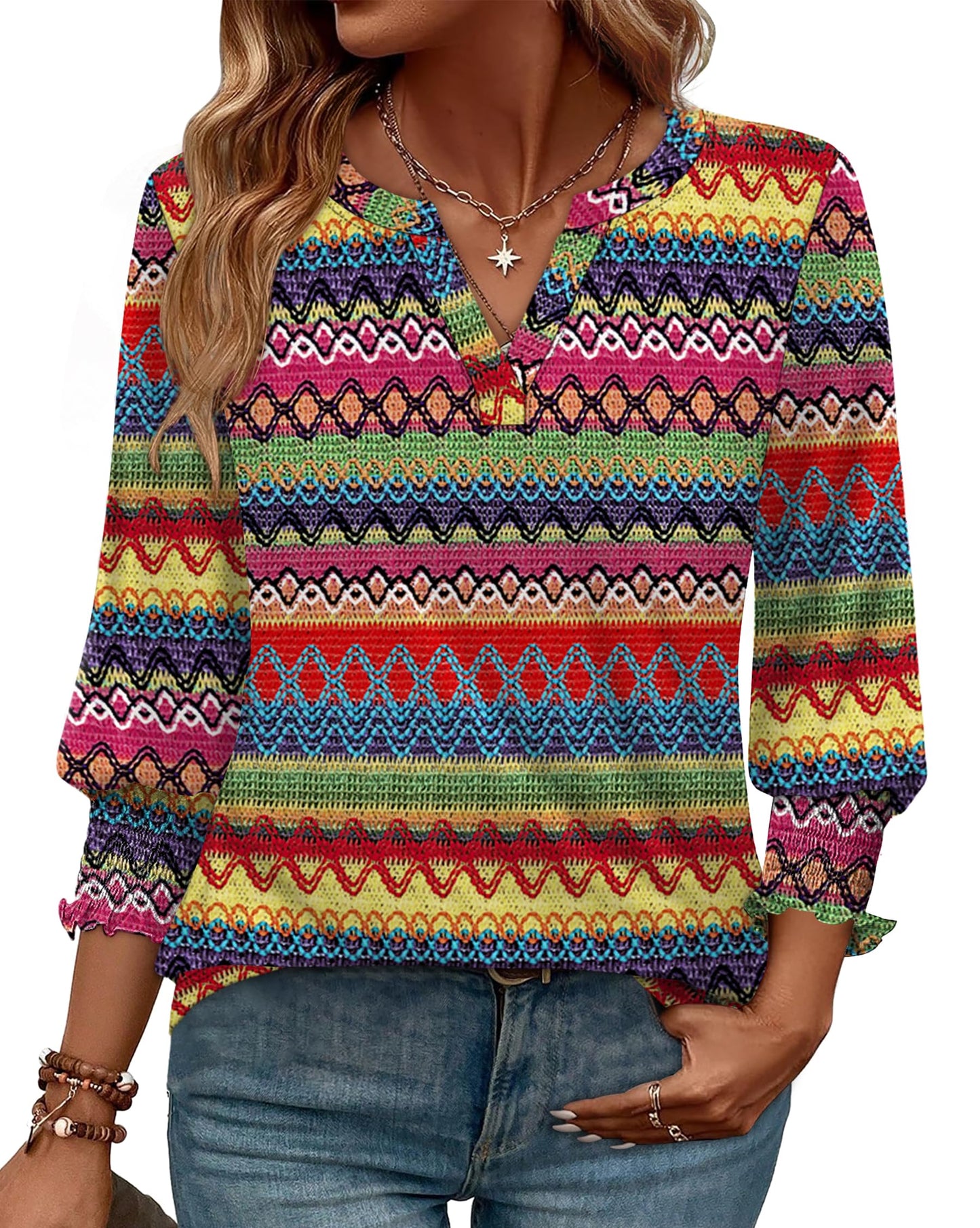 WIHOLL 3/4 Length Sleeve Womens Tops Summer Shirts Spring Vacation Outfits Dressy Casual Trendy Fall S-3XL