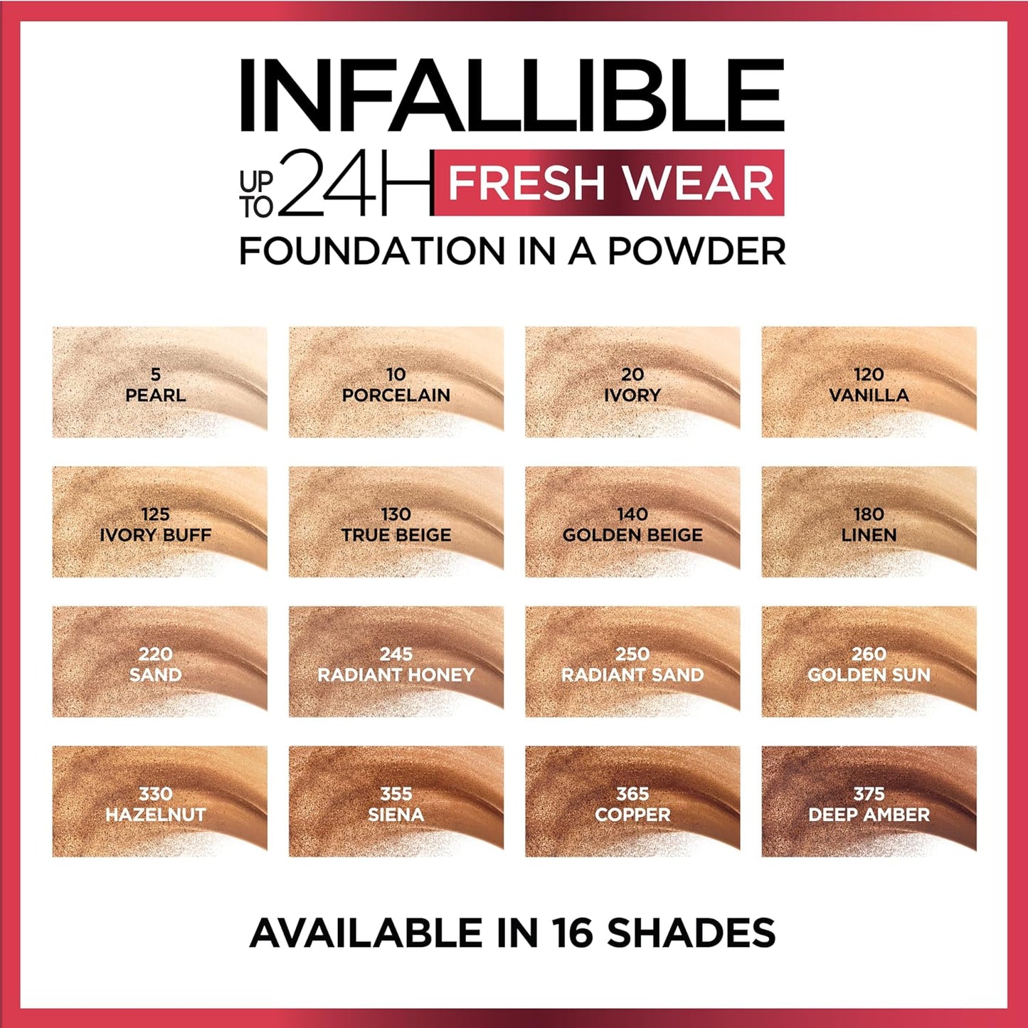 L'Oreal Paris Makeup Infallible Fresh Wear Foundation in a Powder, Up to 24H Wear, Waterproof, Vanilla, 0.31 oz. (Packaging May Vary)