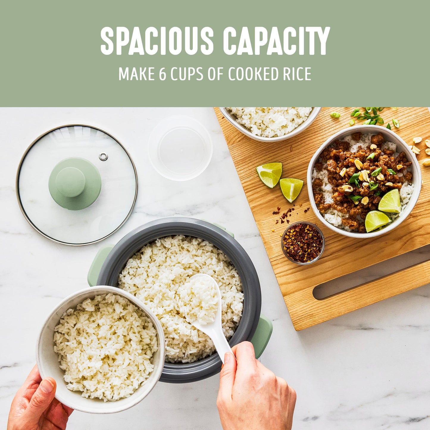GreenLife Rice Cooker with Removable PFAS-Free Ceramic Nonstick Pot, 3-Cups Uncooked/6-Cups Cooked, Grains & Oatmeal Multicooker, Compact One-Switch Design, Auto Keep Warm, Easy Clean, Cream