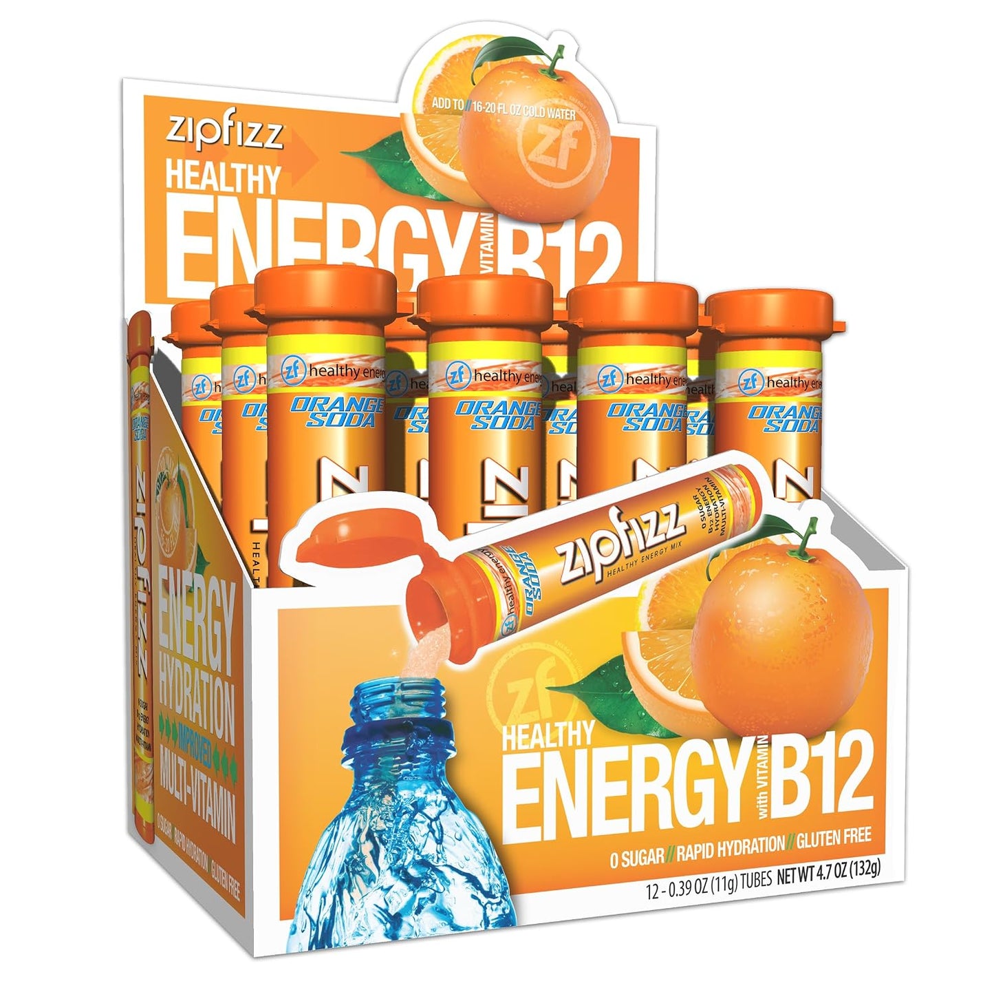 Zipfizz Daily Energy Drink Powder, Blood Orange, 20 Pack | 3-in-1 Sustained Energy, Rapid Hydration, and Essential Vitamins | Sugar-Free | Electrolyte Powder | Contains Vitamin B-12 & Antioxidants