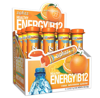 Zipfizz Daily Energy Drink Powder, Blood Orange, 20 Pack | 3-in-1 Sustained Energy, Rapid Hydration, and Essential Vitamins | Sugar-Free | Electrolyte Powder | Contains Vitamin B-12 & Antioxidants
