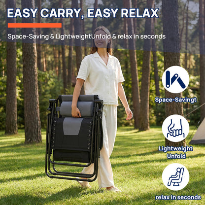 Alpen Zero Gravity Lounge Chair Set of 2, Patio Chair Folding Lounge Chairs for Outside, Portable Camping Chairs with Pillow and Cup Holder, Outdoor Recliner for Beach Outdoor Camping, Black