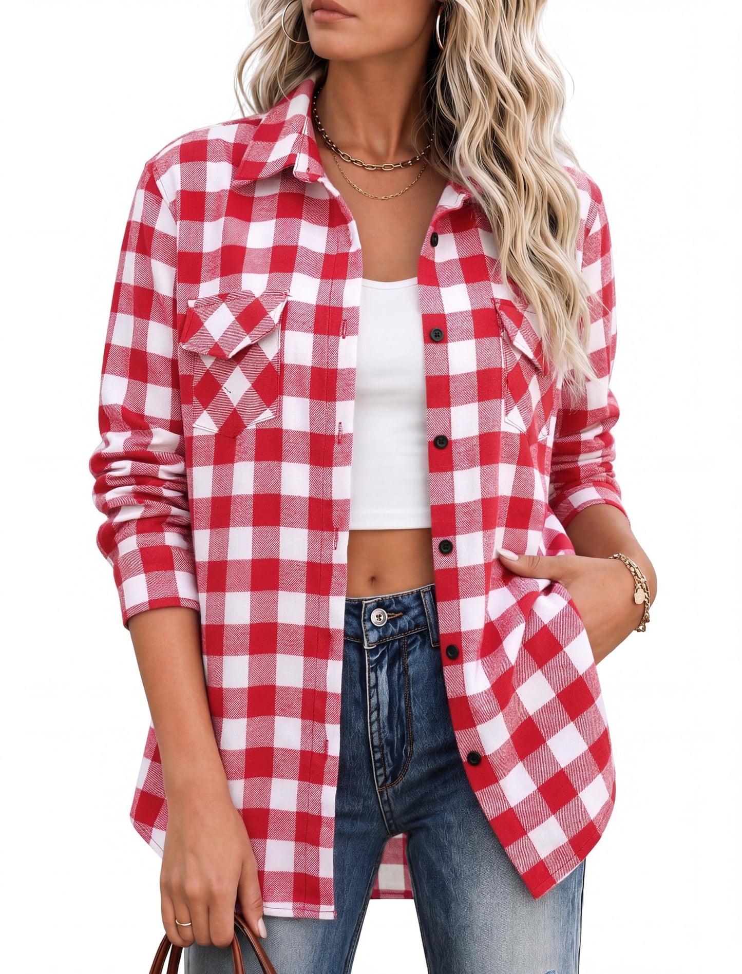 Zeagoo Flannel Shirt Women Plaid Button Down Shackets Long Sleeve Fall Tops | Cotton Brushed Flannel Shirts Lightweight Loose Fit Blouse Business Casual Office Outfits 2026 Fashion Summer Western Clothes