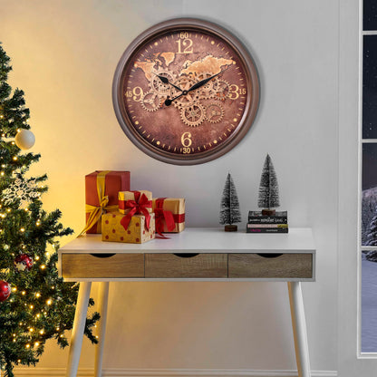 CLXEAST Mid Century Minimalist Modern Wall Clocks,24 Inch Wall Clock with Moving Gears, Large Cream Gold Wall Clocks for Living Room Decor,House Warming Gifts New Home