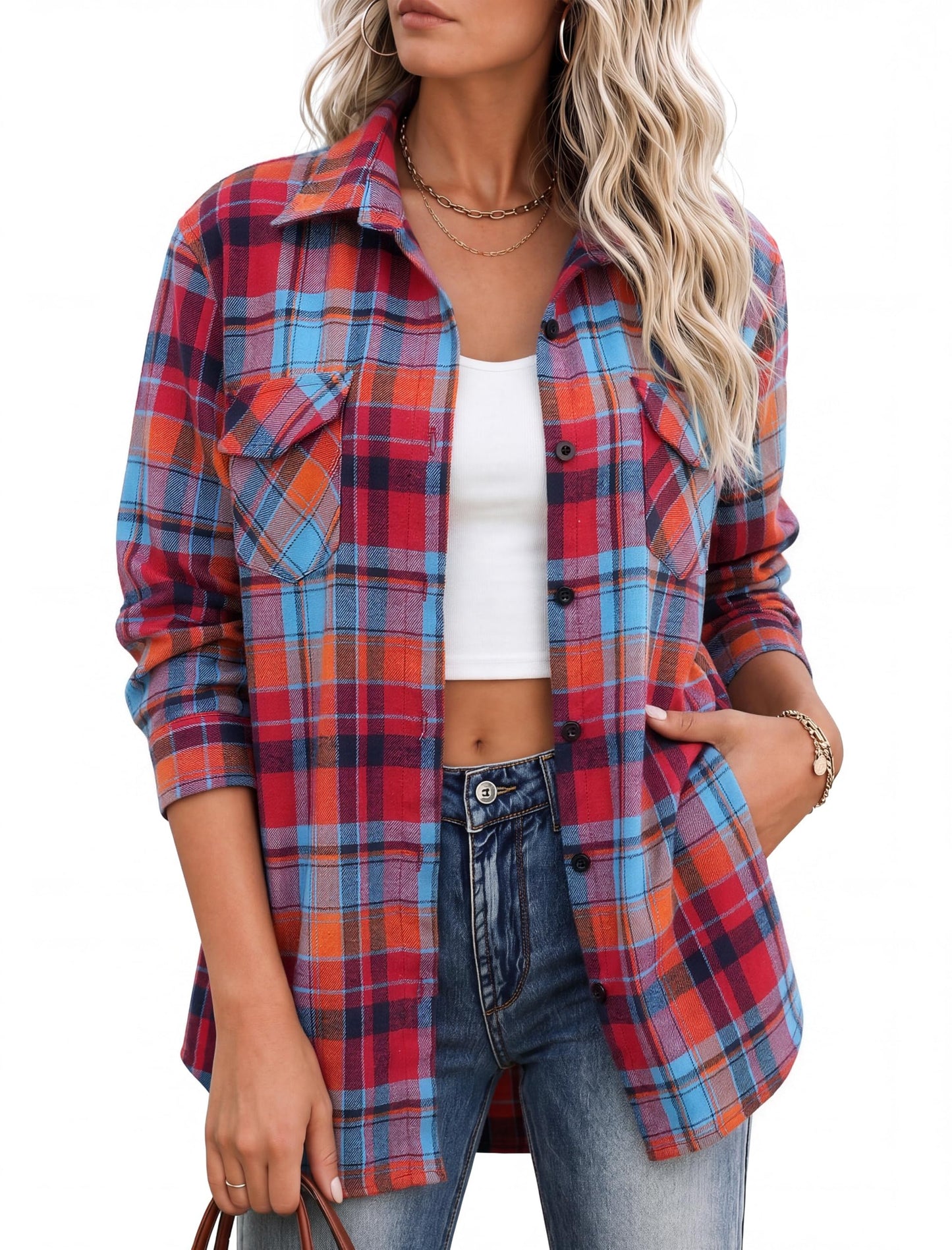 Zeagoo Flannel Shirt Women Plaid Button Down Shackets Long Sleeve Fall Tops | Cotton Brushed Flannel Shirts Lightweight Loose Fit Blouse Business Casual Office Outfits 2026 Fashion Summer Western Clothes