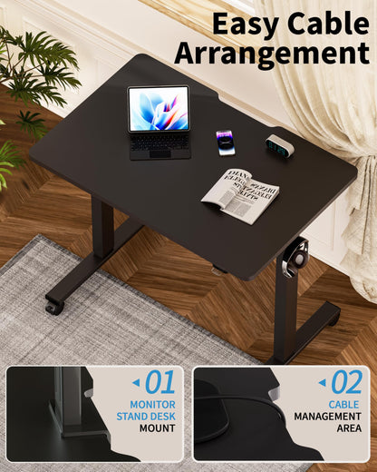 Okin Small Electric Standing Desk, 36" x 24" Whole Piece Height Adjustable Desk, Oak Sit to Stand Computer Workstation with Wheels for Home Office