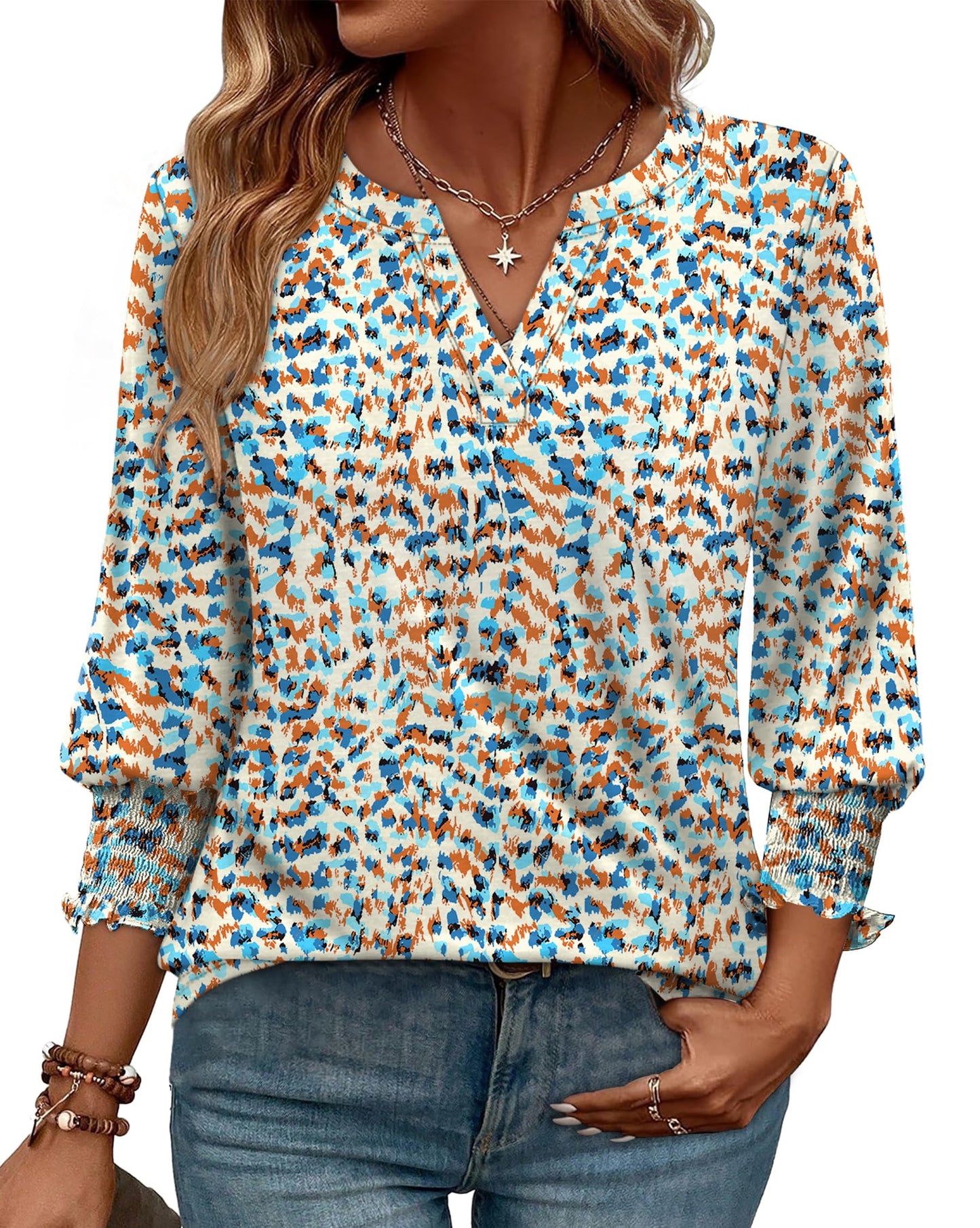 WIHOLL 3/4 Length Sleeve Womens Tops Summer Shirts Spring Vacation Outfits Dressy Casual Trendy Fall S-3XL