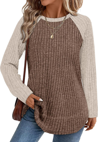 WIHOLL Long Sleeve Shirts for Women 2026 Fall Sweaters Lightweight Casual Tunic Tops Loose Fit Winter Clothing S-2XL