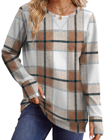 WIHOLL Womens Crewneck Sweatshirt Thumb Hole Long Sleeve Casual Fall Tops | Erly Fall Fashion, School Teacher Outfits, Long Sleeve Shirts, Winter Clothes, Pullover, Lightweight, Trendy