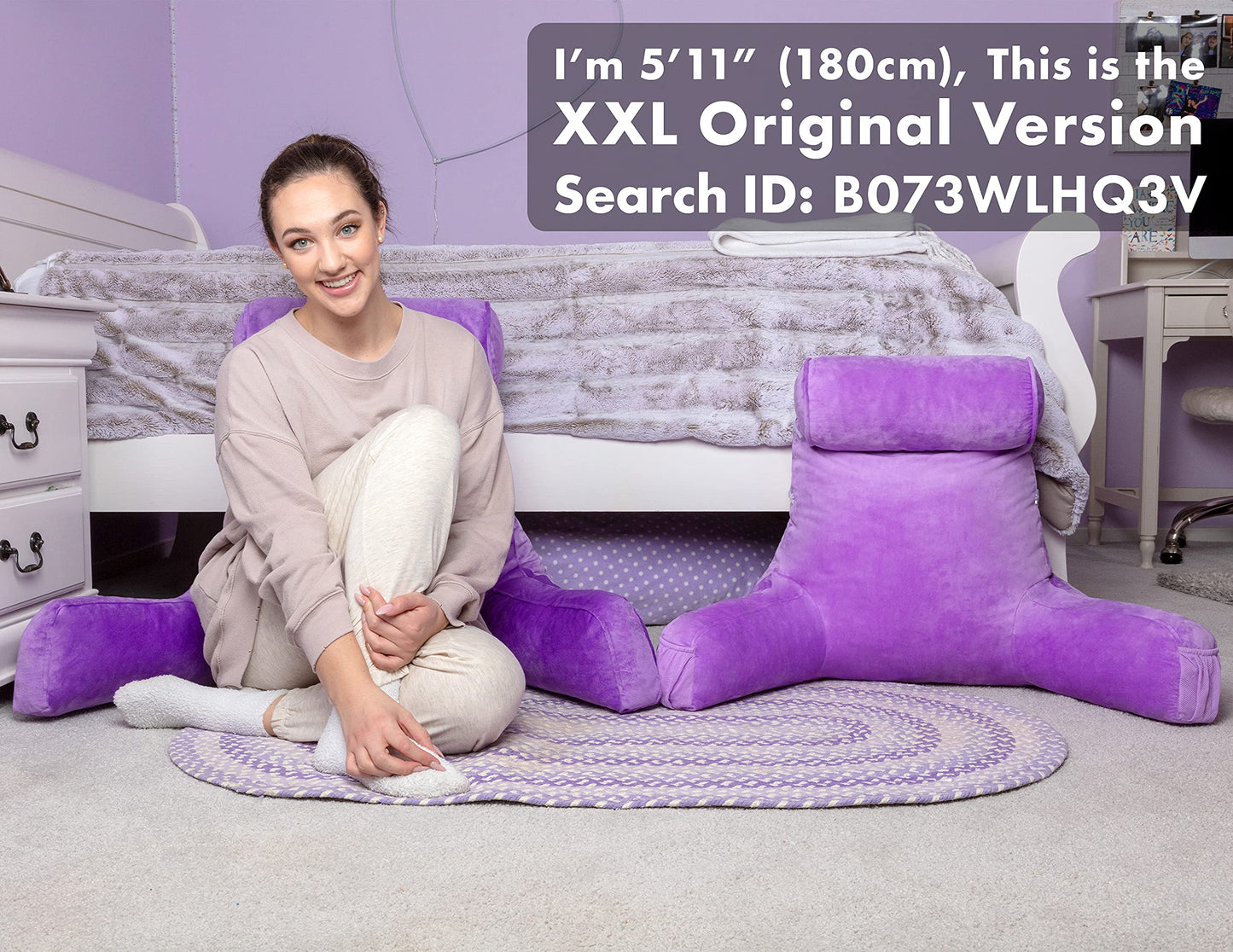 Husband Pillow XXL The Original for Adults - 30" Tall Backrest for Sitting Up in Bed - Firm Support Reading & Bed Rest Pillows for Adults, Neck Roll, Removable Cover - TV - Dark Grey