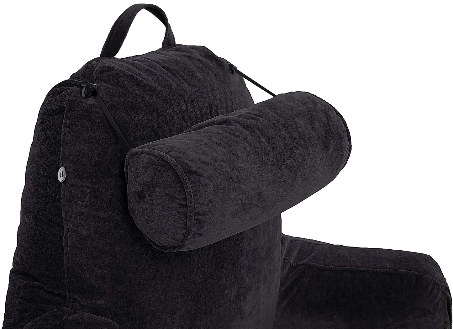 Husband Pillow XXL The Original for Adults - 30" Tall Backrest for Sitting Up in Bed - Firm Support Reading & Bed Rest Pillows for Adults, Neck Roll, Removable Cover - TV - Dark Grey