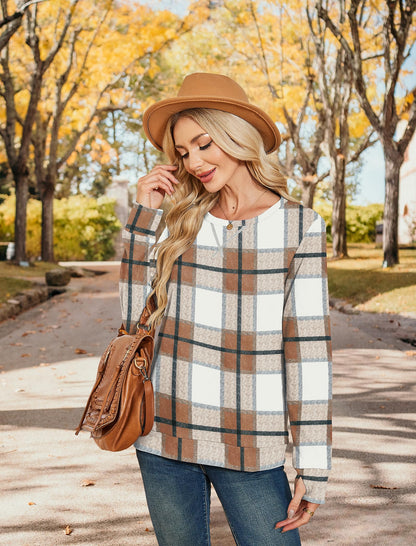 WIHOLL Womens Crewneck Sweatshirt Thumb Hole Long Sleeve Casual Fall Tops | Erly Fall Fashion, School Teacher Outfits, Long Sleeve Shirts, Winter Clothes, Pullover, Lightweight, Trendy