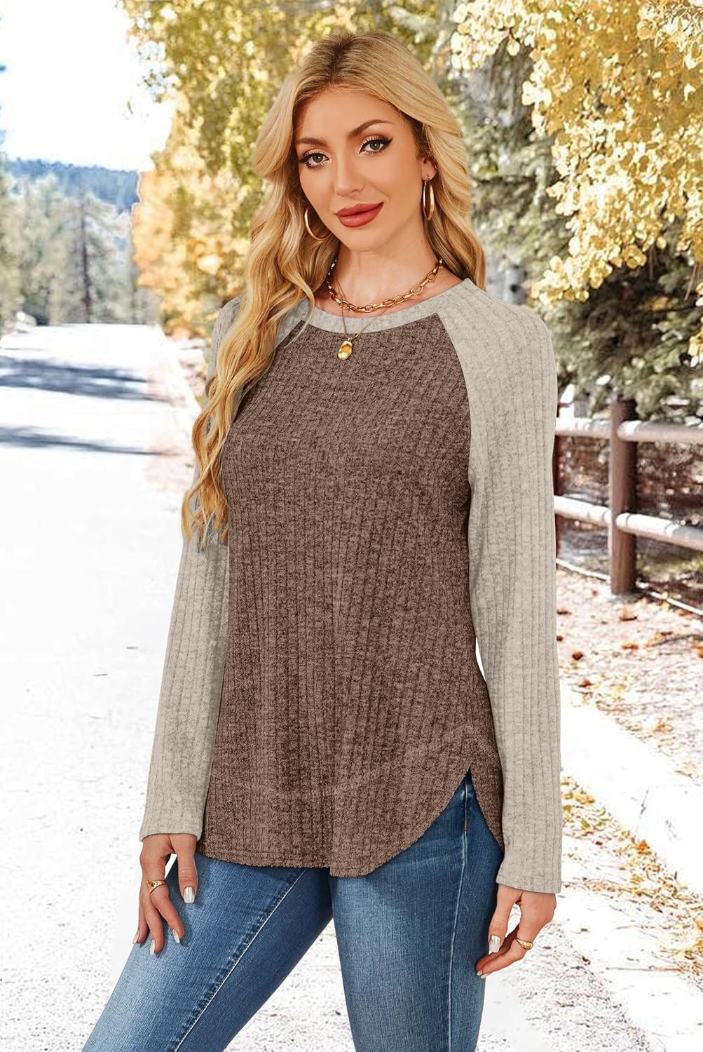 WIHOLL Long Sleeve Shirts for Women 2026 Fall Sweaters Lightweight Casual Tunic Tops Loose Fit Winter Clothing S-2XL