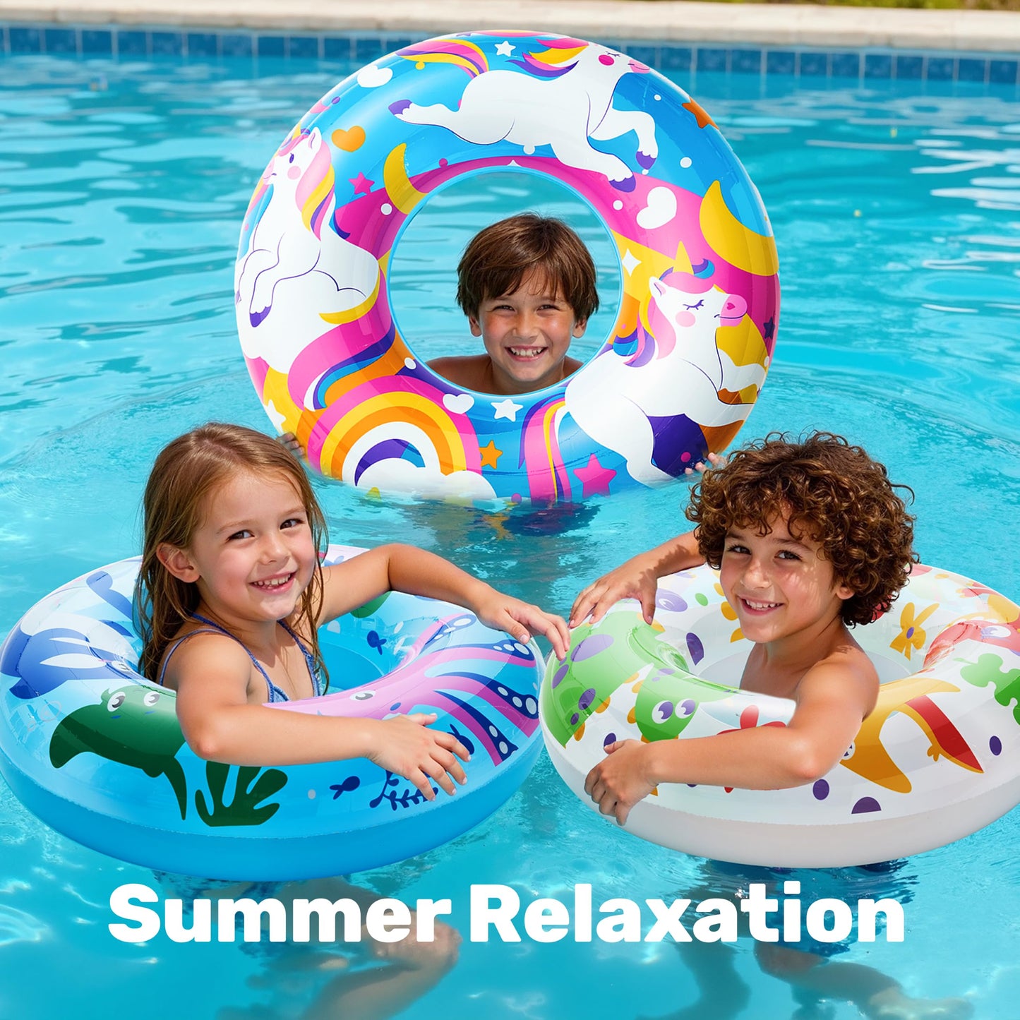 JOYIN Inflatable Swim Tube Raft (3 pack) with Summer Fruits Painting, Pool Toys for Swimming Pool Party Decorations