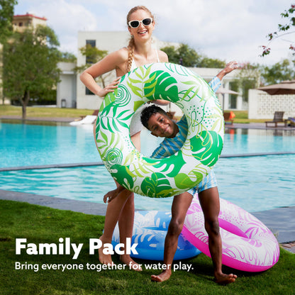 JOYIN Inflatable Swim Tube Raft (3 pack) with Summer Fruits Painting, Pool Toys for Swimming Pool Party Decorations
