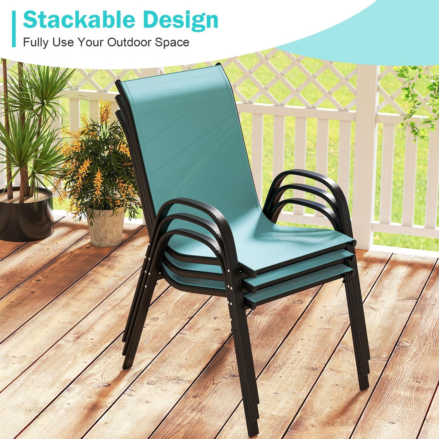 Tangkula Patio Dining Chairs Set of 4, Outdoor Stackable All Weather Heavy Duty Dining Chairs Set with Armrests, Support 330 LBS, for Poolside, Backyard, Garden, Deck, Front Porch (Brown)
