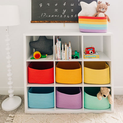 Light Honey Cotton Rope Baskets for Shelves, Set of 3 - 15"×10"×9½" - Woven Storage Baskets for Organizing - Closet, Nursery, Bedroom, Playroom - Toys, Books, Towels, Clothes
