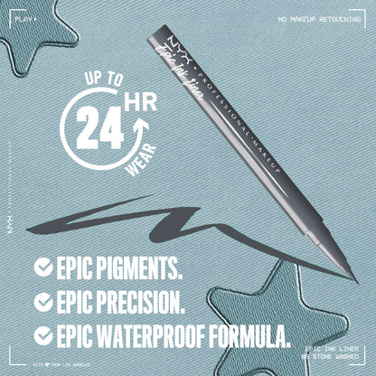 NYX PROFESSIONAL MAKEUP Epic Ink Liner, Waterproof Liquid Eyeliner - Black, Vegan Formula