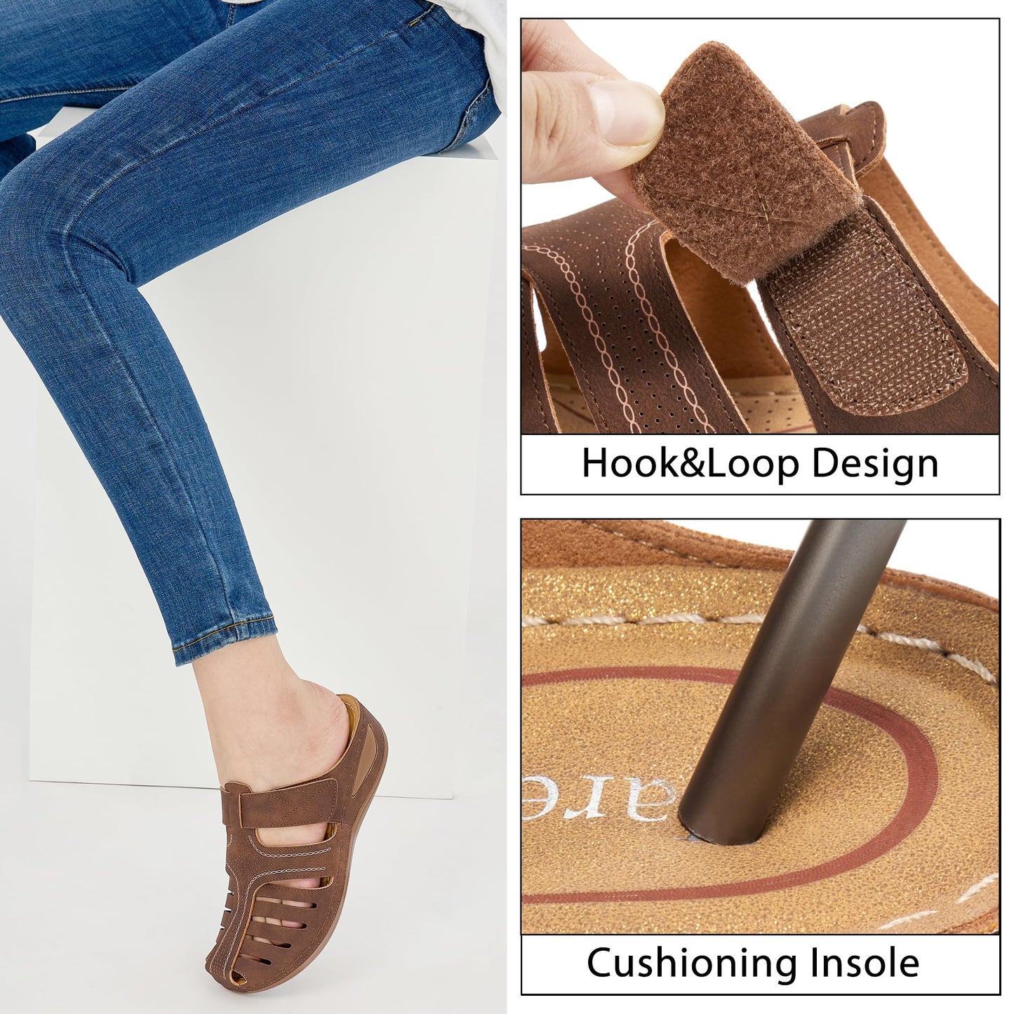 HARENCE Clogs for Women Mules Shoes: Comfortable Dressy Closed Toe Platform Sandals 2026 Summer Casual Adjustable Slip On Walking Wedges