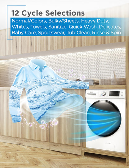 BLACK+DECKER 0.9 Cu. Ft. Portable Washer, 6.6 lb. Capacity Washing Machine for Homes & Apartments, 5 Wash Cycles, Quick Connect Sink Adapter and Drain Hose Included, LED Display, BPWM09W, White