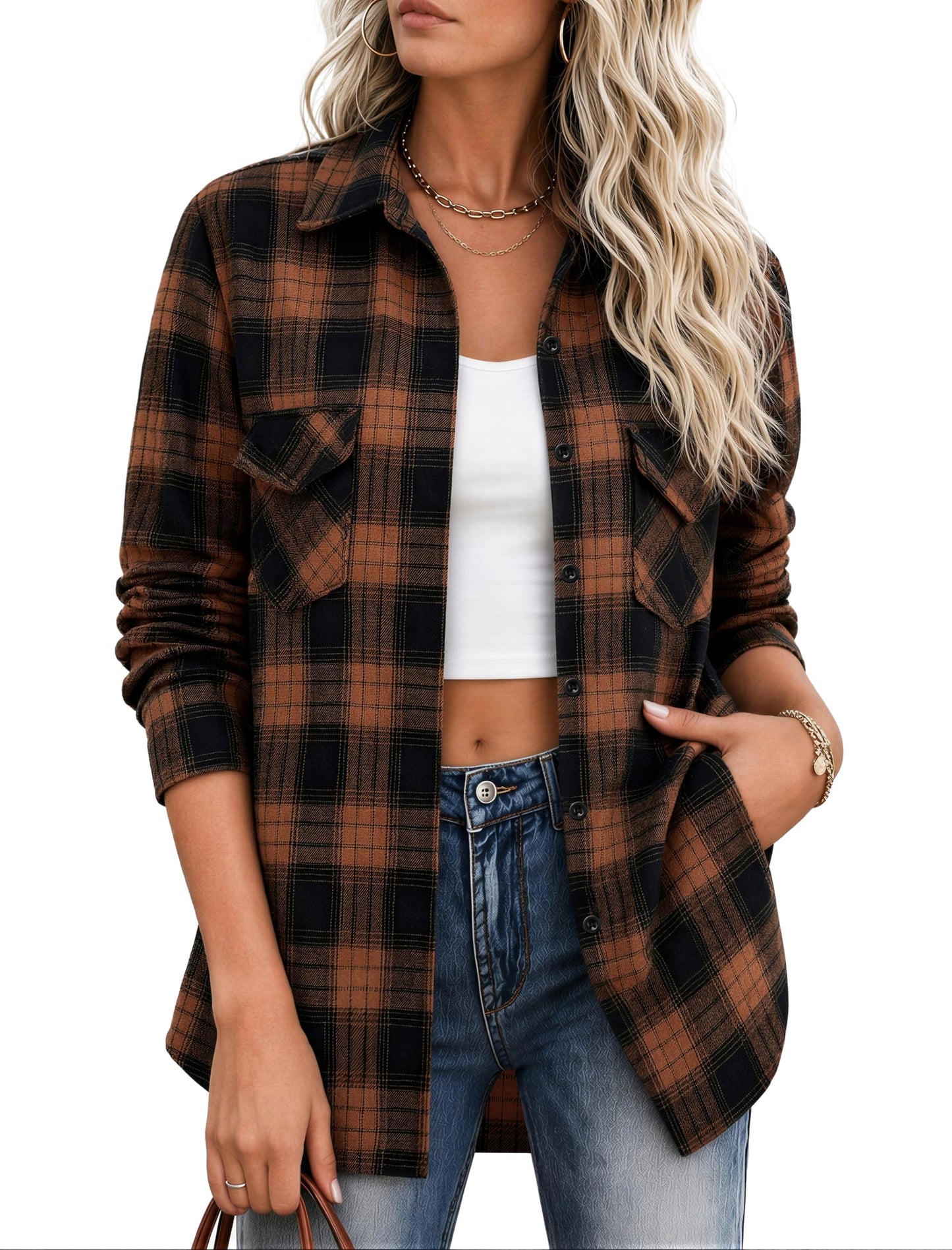 Zeagoo Flannel Shirt Women Plaid Button Down Shackets Long Sleeve Fall Tops | Cotton Brushed Flannel Shirts Lightweight Loose Fit Blouse Business Casual Office Outfits 2026 Fashion Summer Western Clothes