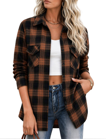 Zeagoo Flannel Shirt Women Plaid Button Down Shackets Long Sleeve Fall Tops | Cotton Brushed Flannel Shirts Lightweight Loose Fit Blouse Business Casual Office Outfits 2026 Fashion Summer Western Clothes