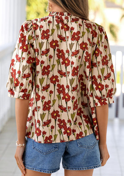 PRETTYGARDEN Women's 2026 Summer Floral Blouses Dressy Casual Half Sleeve V Neck Going Out Boho Tops Spring Fashion Clothing