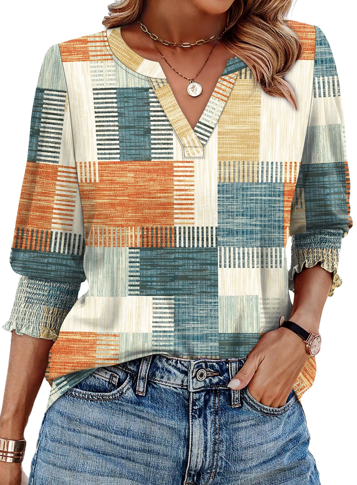 WIHOLL 3/4 Length Sleeve Womens Tops Summer Shirts Spring Vacation Outfits Dressy Casual Trendy Fall S-3XL