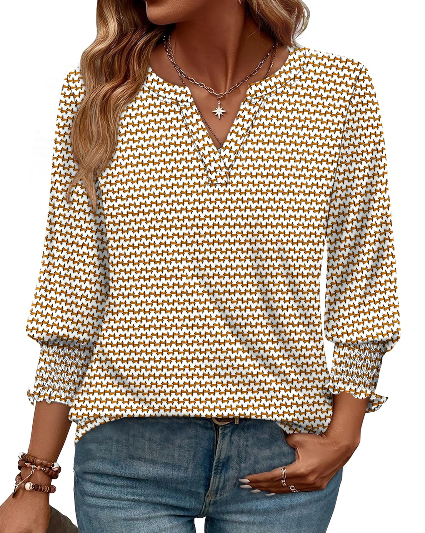 WIHOLL 3/4 Length Sleeve Womens Tops Summer Shirts Spring Vacation Outfits Dressy Casual Trendy Fall S-3XL