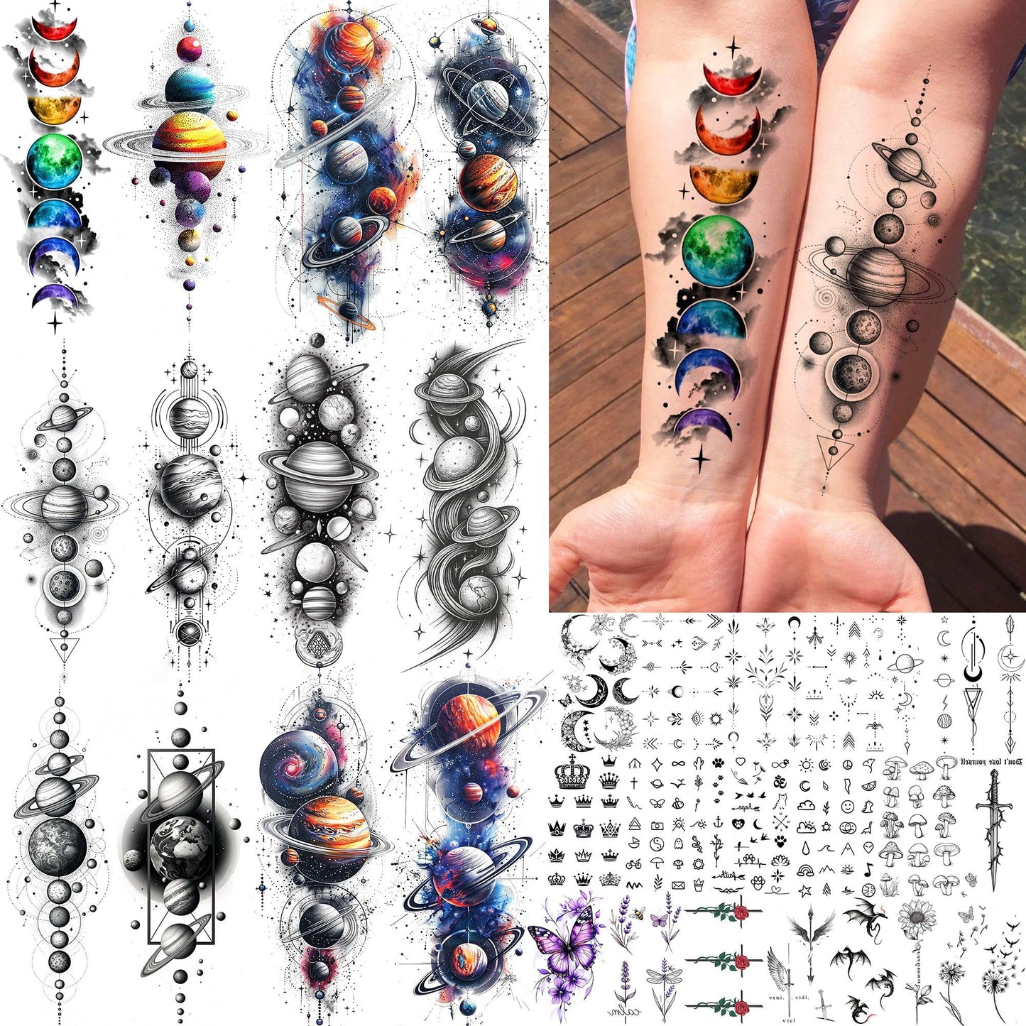 12 Sheets Beautiful Butterfly Flowers Temporary Tattoos For Women Feet Hands Body Art, Realistic Rose Peony Floral Fake Tattoo Sticker For Legs Ankle, Waterproof Lily Dreamcatcher Temp Tatoos Decals