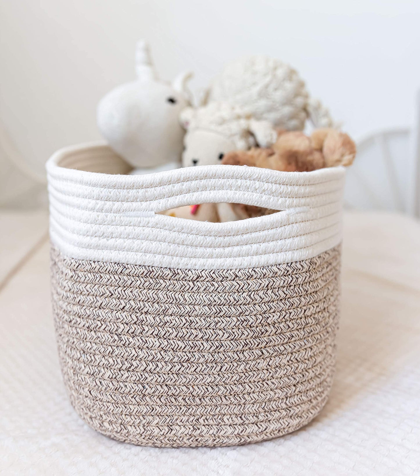 Light Honey Cotton Rope Baskets for Shelves, Set of 3 - 15"×10"×9½" - Woven Storage Baskets for Organizing - Closet, Nursery, Bedroom, Playroom - Toys, Books, Towels, Clothes