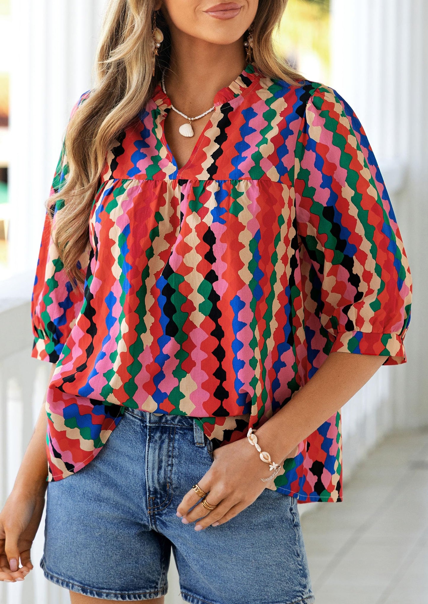 PRETTYGARDEN Women's 2026 Summer Floral Blouses Dressy Casual Half Sleeve V Neck Going Out Boho Tops Spring Fashion Clothing