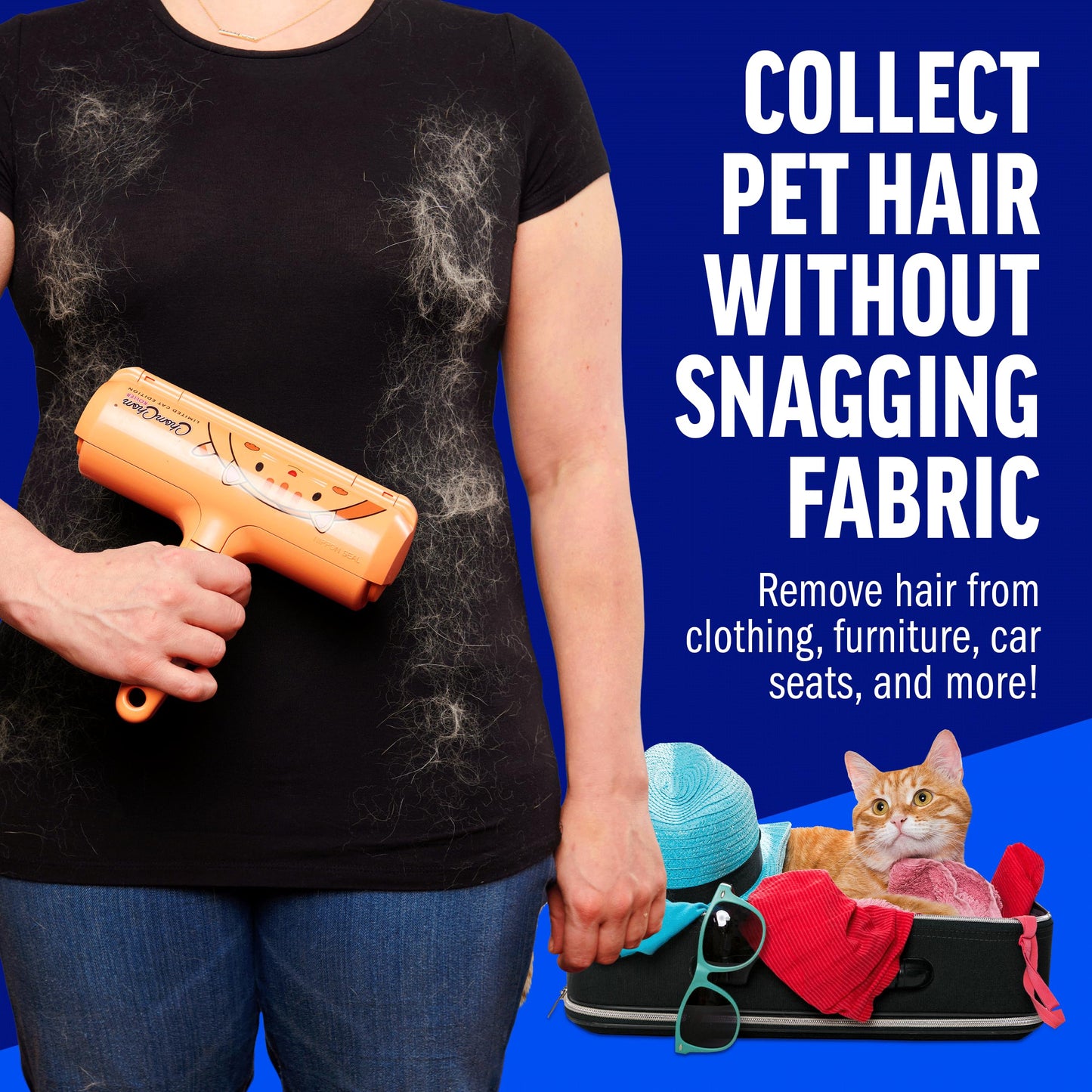 ChomChom Roller Pet Hair Remover – Original Size Reusable Lint Roller for Cat & Dog Hair on Furniture, Couch, Carpet, Car, Rugs & Bedding – Portable, Eco-Friendly (Black)