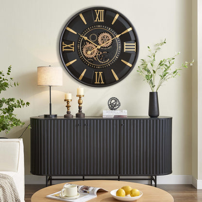 CLXEAST Mid Century Minimalist Modern Wall Clocks,24 Inch Wall Clock with Moving Gears, Large Cream Gold Wall Clocks for Living Room Decor,House Warming Gifts New Home
