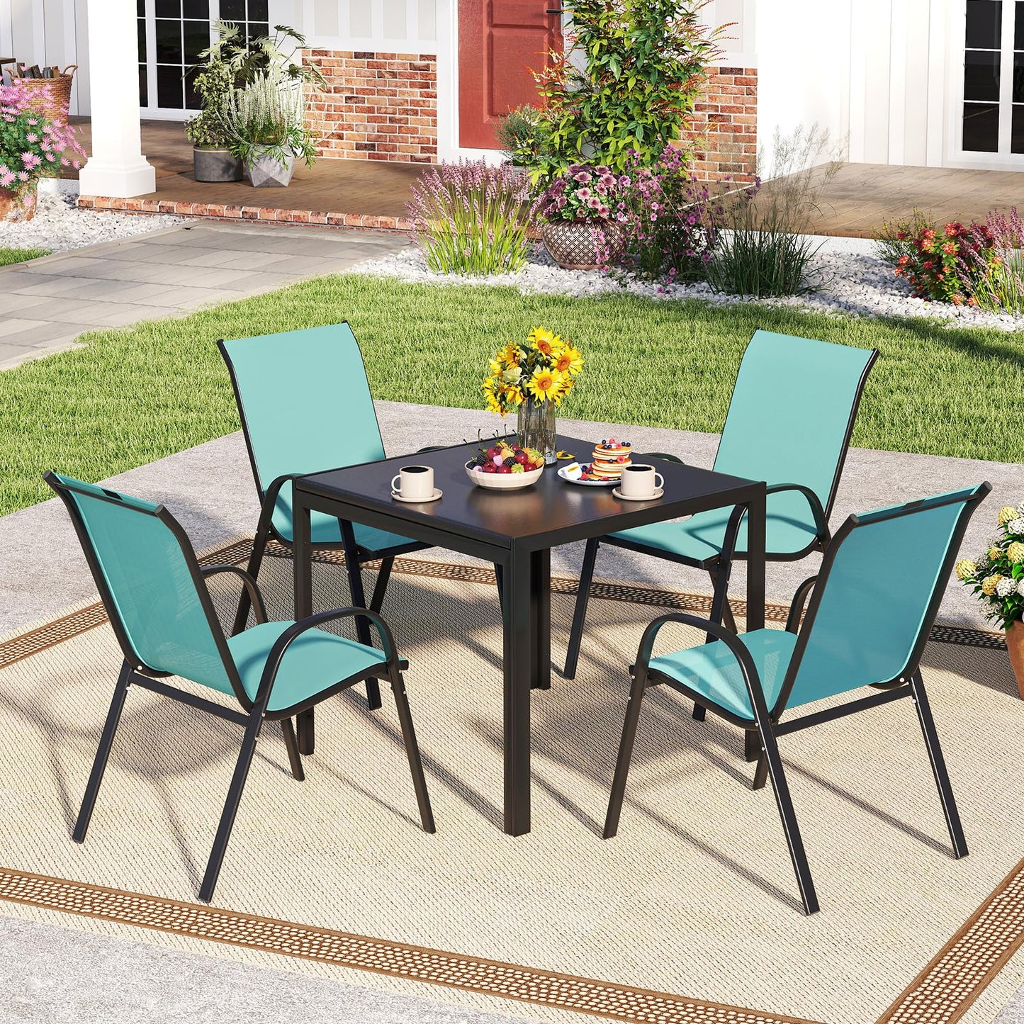 Tangkula Patio Dining Chairs Set of 4, Outdoor Stackable All Weather Heavy Duty Dining Chairs Set with Armrests, Support 330 LBS, for Poolside, Backyard, Garden, Deck, Front Porch (Brown)