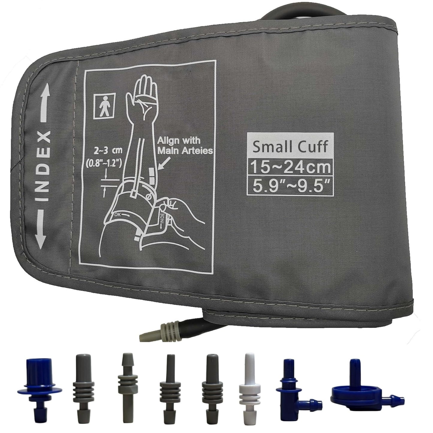Medium Easy Wrap Blood Pressure Cuff for Thin and Small Arm,Compatible with Omron 8.7~12.6 Inches (22~32) CM Adult BP Replacement Cuff, Adult Cuff Only -5 Connectors (Medium+ 5 Connectors)