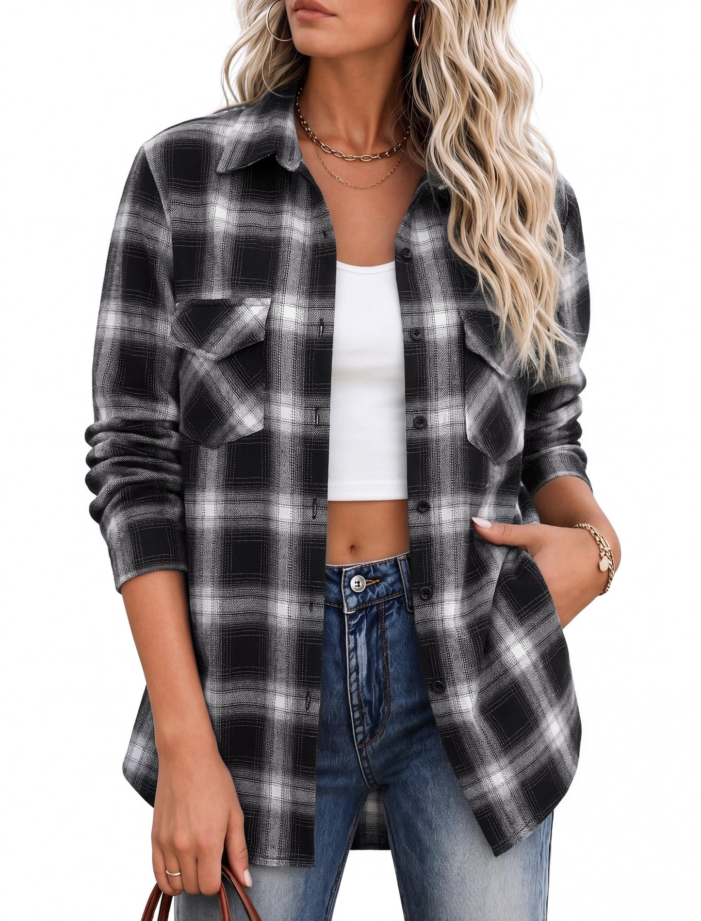 Zeagoo Flannel Shirt Women Plaid Button Down Shackets Long Sleeve Fall Tops | Cotton Brushed Flannel Shirts Lightweight Loose Fit Blouse Business Casual Office Outfits 2026 Fashion Summer Western Clothes