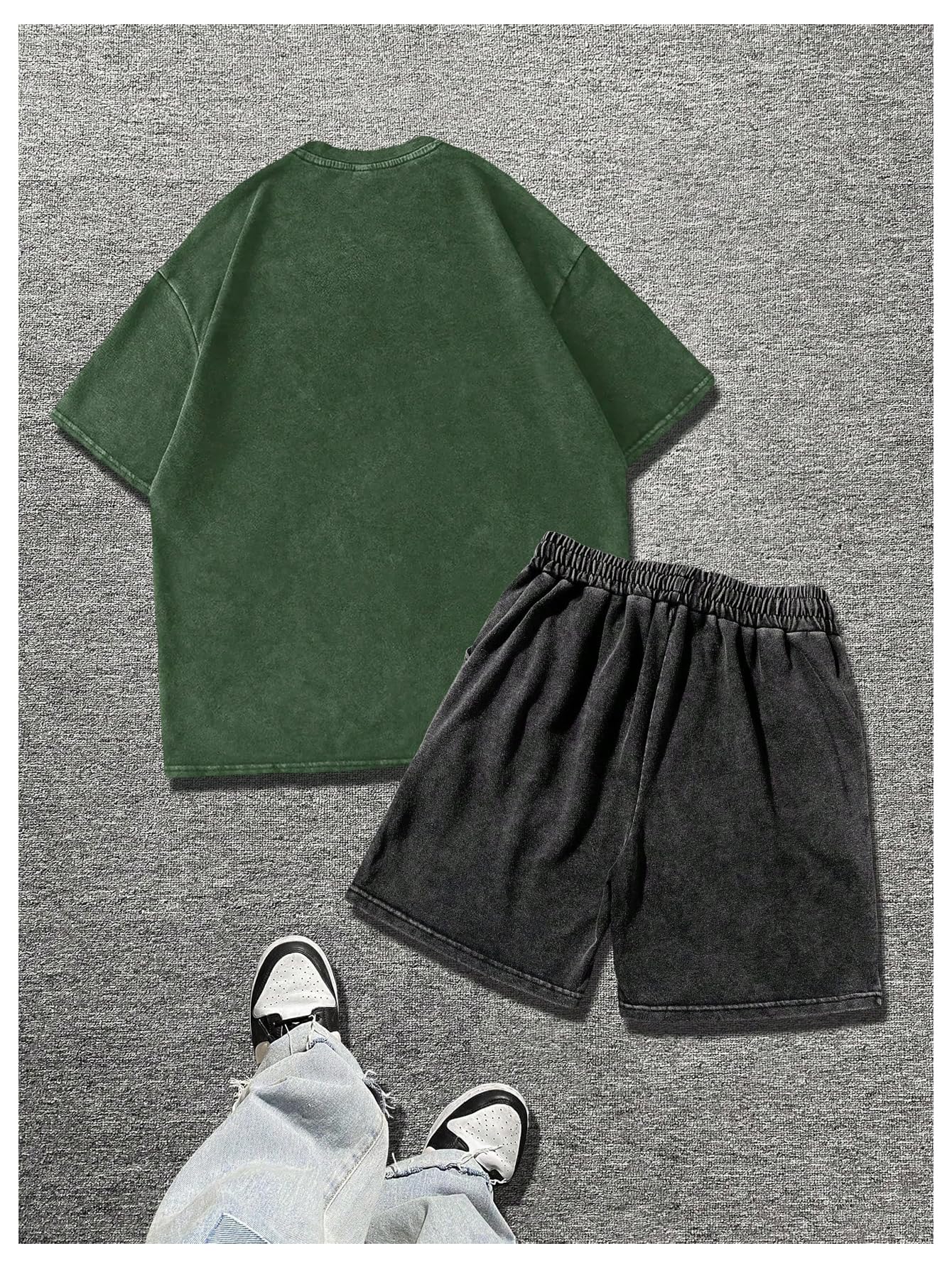 BEAUDRM Men's Y2k 2 Piece Vintage Outfits Punk Grunk Graphic Wash Short Sleeve T-Shirt and Drawstring Shorts Streetwear