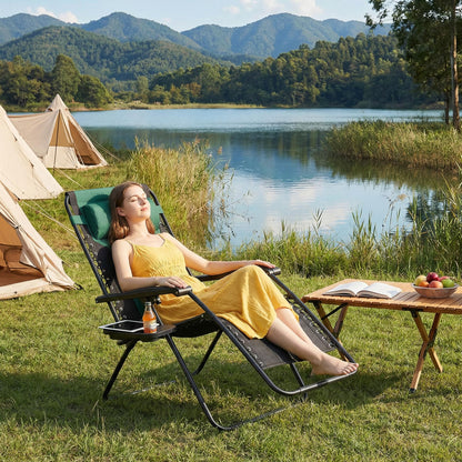 Alpen Zero Gravity Lounge Chair Set of 2, Patio Chair Folding Lounge Chairs for Outside, Portable Camping Chairs with Pillow and Cup Holder, Outdoor Recliner for Beach Outdoor Camping, Black