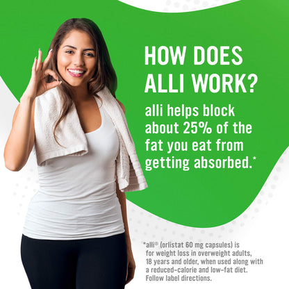 alli Diet Weight Loss Supplement Pills, Orlistat 60mg Capsules Starter Pack, Non prescription weight loss aid, 60 count(Pack of 1) | FDA Approved Non Prescription Weight Loss Aid for Women and Men, 18 Years and Older, Diet Pills