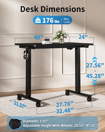 Okin Small Electric Standing Desk, 36" x 24" Whole Piece Height Adjustable Desk, Oak Sit to Stand Computer Workstation with Wheels for Home Office