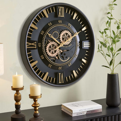 CLXEAST Mid Century Minimalist Modern Wall Clocks,24 Inch Wall Clock with Moving Gears, Large Cream Gold Wall Clocks for Living Room Decor,House Warming Gifts New Home
