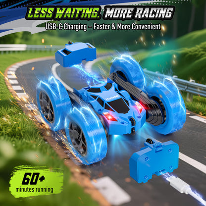 Hamdol Remote Control Car for Kids, 360° Rotating Double-Sided RC Car with LED Headlights, 4WD 2.4GHz Electric Rechargeable Toy Vehicle for Boys and Girls, Perfect Birthday